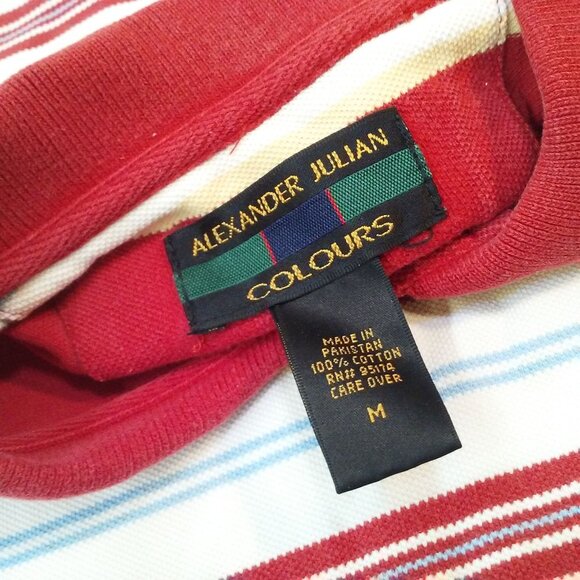 Vintage 80s Alexander Julian Colours Polo Rugby Top -M Bold Striped 1/4 Buttons - Picture 8 of 13